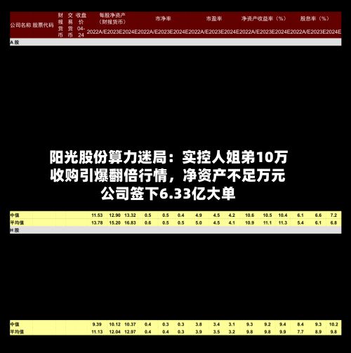 阳光股份算力迷局:实控人姐弟10万收购引爆翻倍行情,净资产不足万元公司签下6.33亿大单