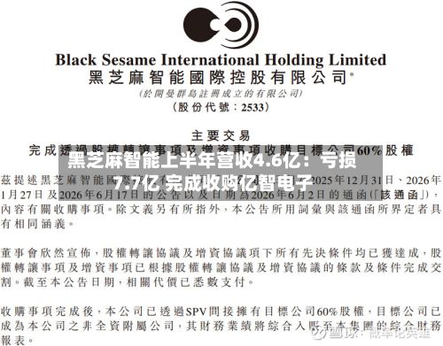 黑芝麻智能上半年营收4.6亿：亏损7.7亿 完成收购亿智电子