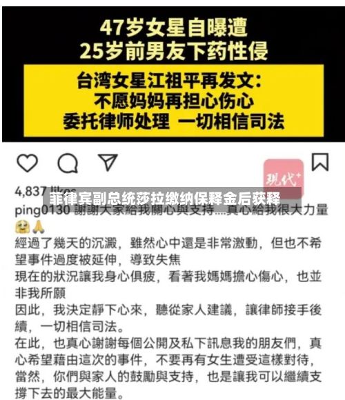 菲律宾副总统莎拉缴纳保释金后获释