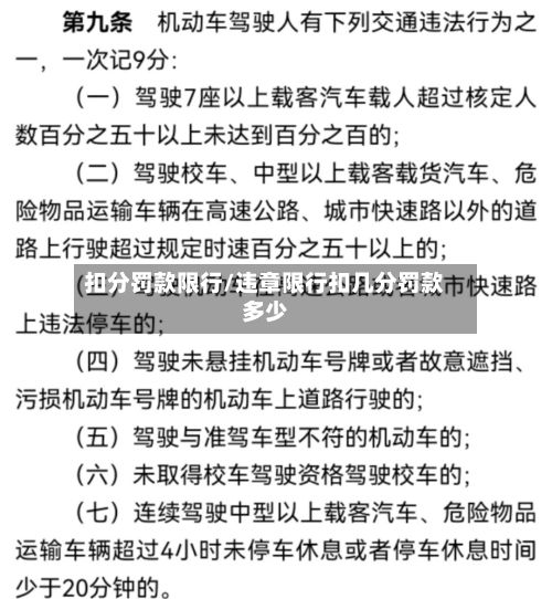 扣分罚款限行/违章限行扣几分罚款多少