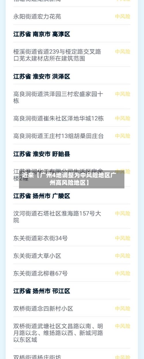 近来【广州4地调整为中风险地区广州高风险地区】