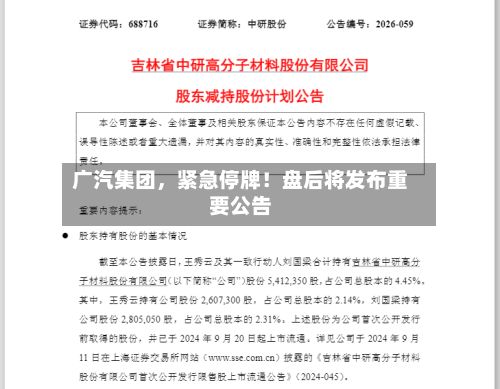 广汽集团	，紧急停牌！盘后将发布重要公告-第2张图片