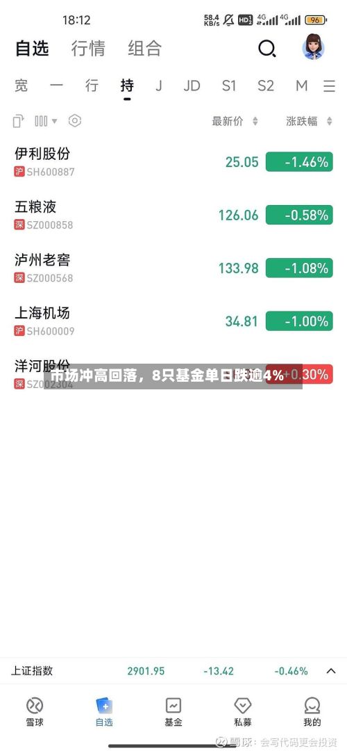市场冲高回落，8只基金单日跌逾4%-第3张图片