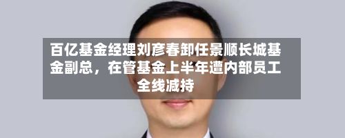 百亿基金经理刘彦春卸任景顺长城基金副总,在管基金上半年遭内部员工全线减持